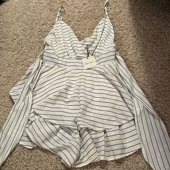 Revamped Pants - Black and White striped flowy romper